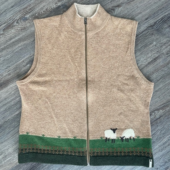 Woolrich | Vintage Women’s Lambswool Grazing Sheep Full Zip Sweater Vest - Picture 1 of 8